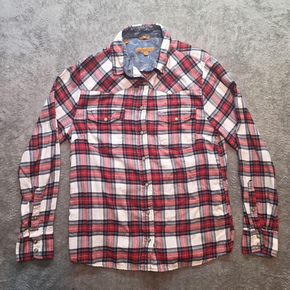 JACHS Girlfriend Button Up Shirt Womens XS Red Plaid Flannel Western Snap Front